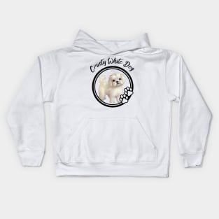 Crusty White Dog with Fluffy Curly Hair Cutest Eyes of Maltese Terrier Puppy Kids Hoodie